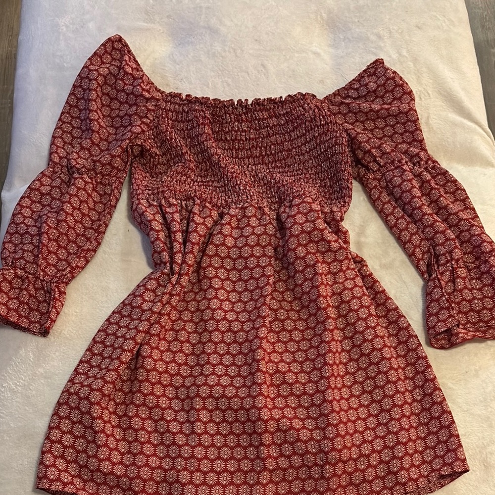 Red Off-Shoulder Smocked Dress